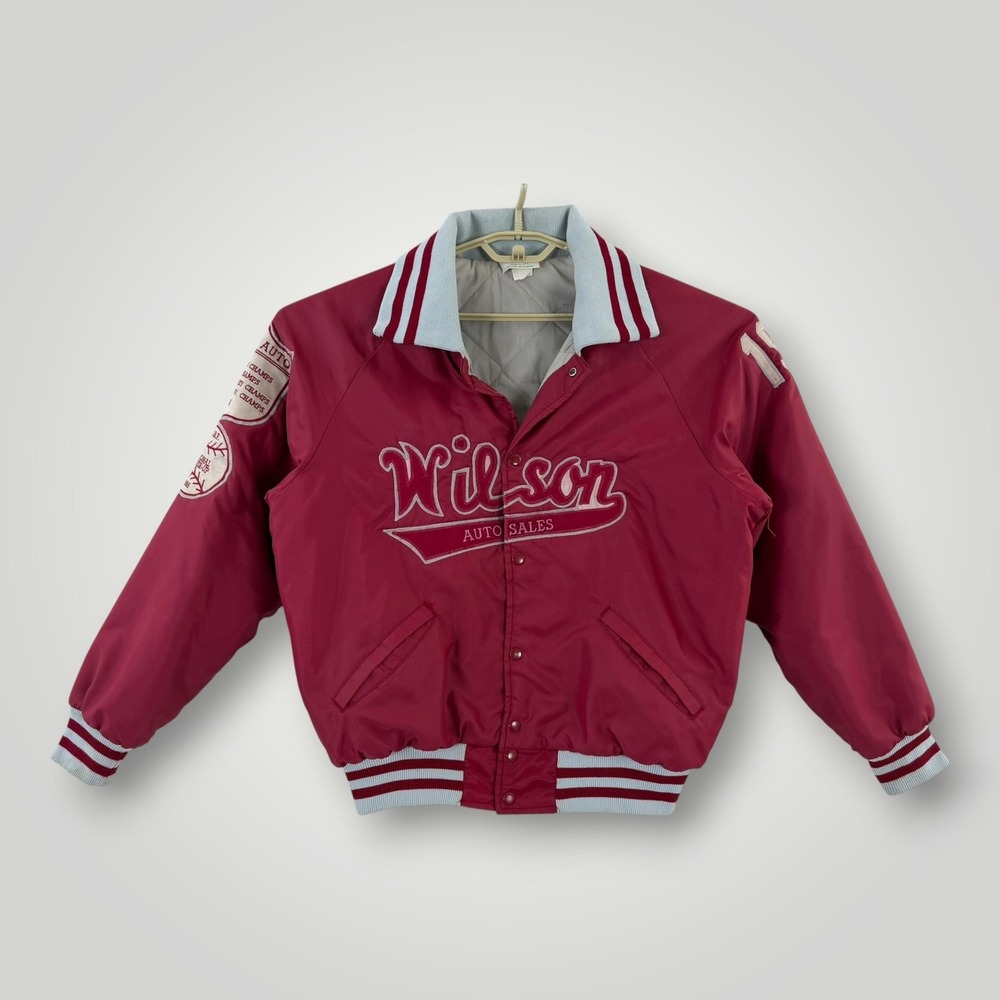 Vintage Wilson Auto Sales Varsity Jacket Mens 2XL‎ Red Baseball 80s USA